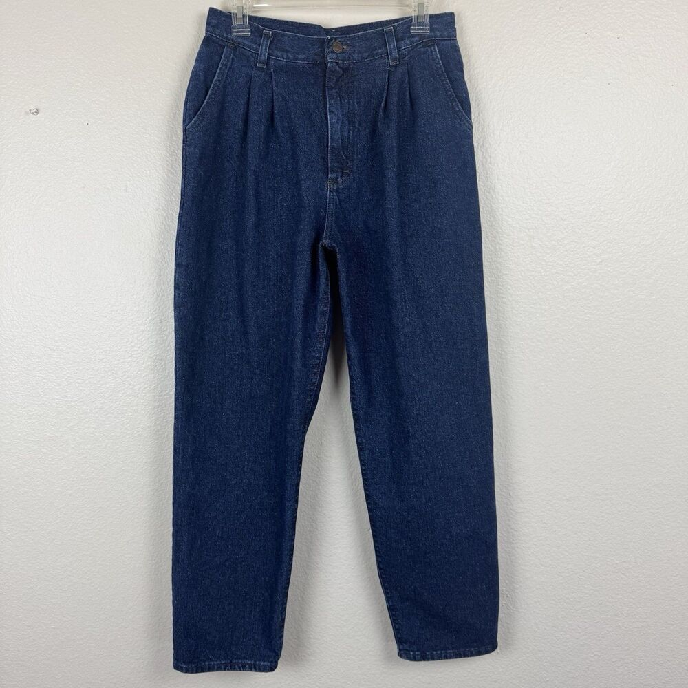 Vintage Lee Pleated High Waist Tapered Leg Dark Wash Denim Blue Mom Jeans 12 S